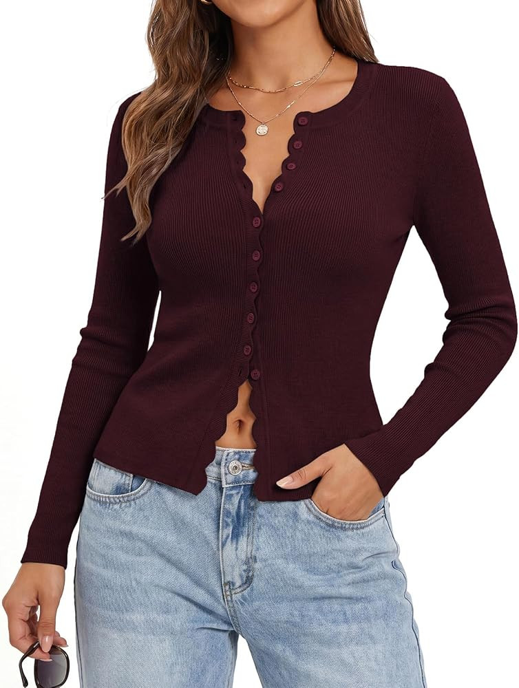 GRACE KARIN Womens Lightweight Cardigan Sweaters Cropped Button Up Scalloped Fall Outfits for Wom... | Amazon (US)
