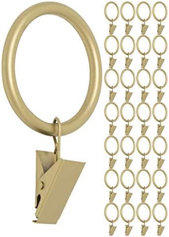 MERIVILLE Drapery Curtain Rings with Clip - 1.5-Inch Inner Diameter, Fits Up to 1 1/4-Inch Rod, Set  | Amazon (US)