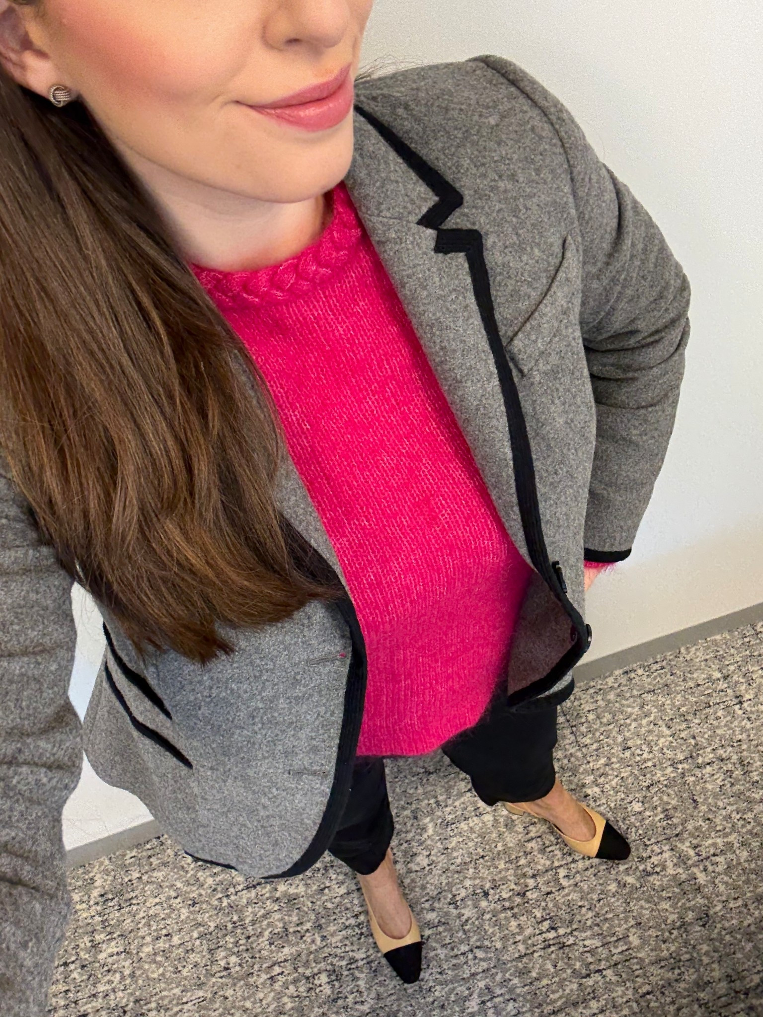 Office style, office outfit, lawyer, attorney, workwear, business casual, business professional, law firm style, corporate style, pink sweater, Sezane sweater, cap toe heels, gray blazer, schoolboy blazer, work pants, chanel block heels, block heels, fall workwear, winter workwear, what to wear to work

#LTKSeasonal #LTKWorkwear #LTKTall