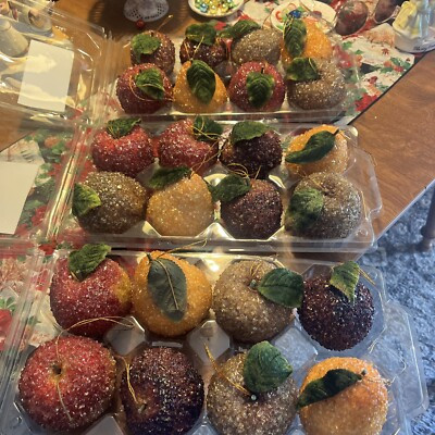 Sugar Beaded Fruit Ornaments Apple Pears Peach  Pomegranate Lot of (24) Sugared  | eBay | eBay US
