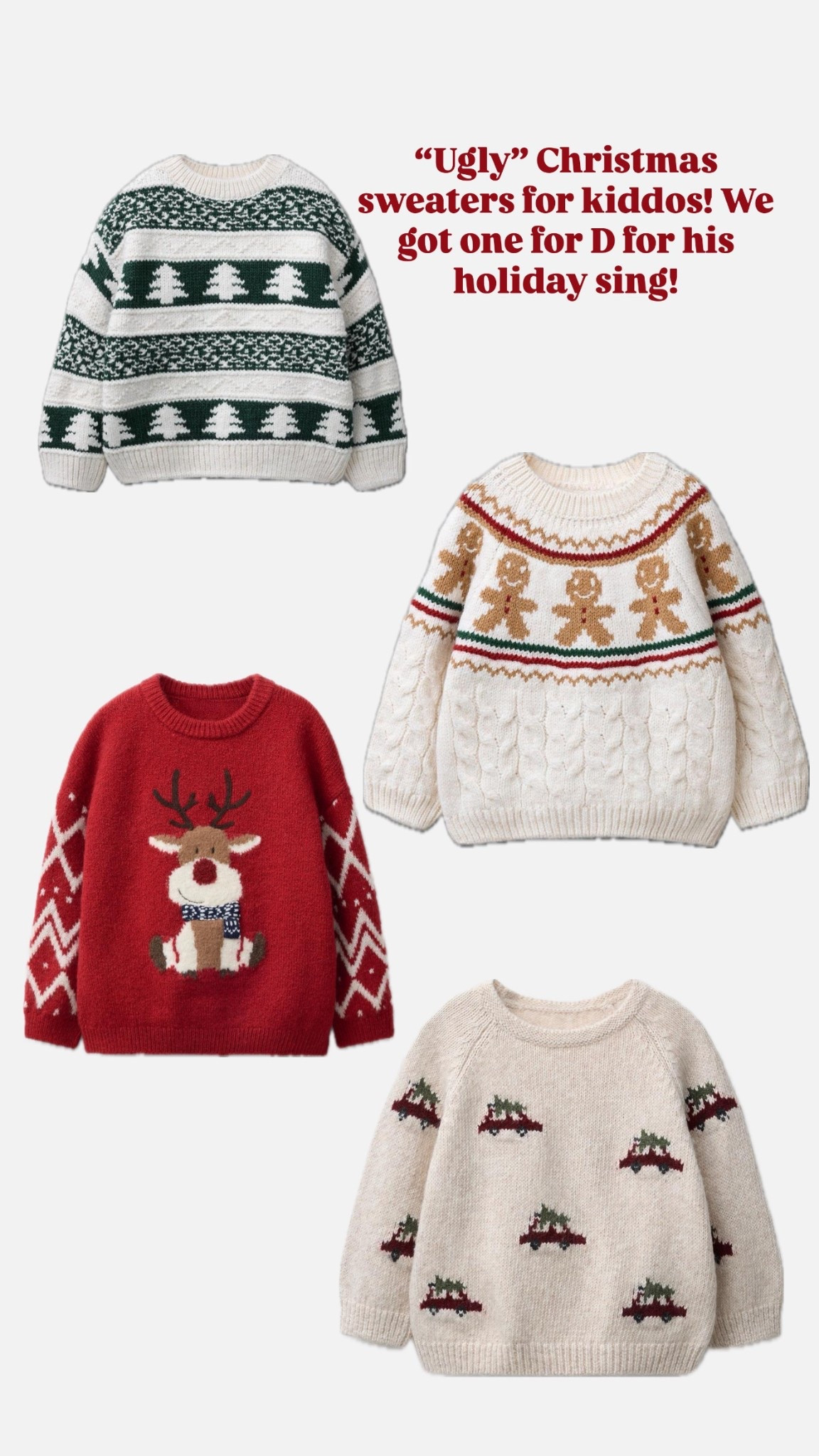 Ugly holiday or Christmas sweaters for kids, toddles. 

#LTKKids #LTKmomlife #LTKHoliday