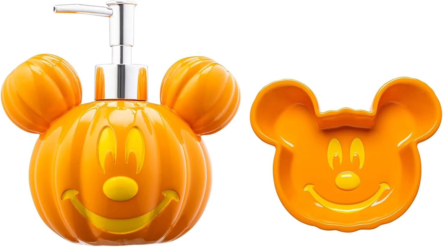 Disney Mickey Mouse Jack-O-Lantern Pumpkin 2 Piece Lotion Pump & Soap Dish Set | Walmart (US)