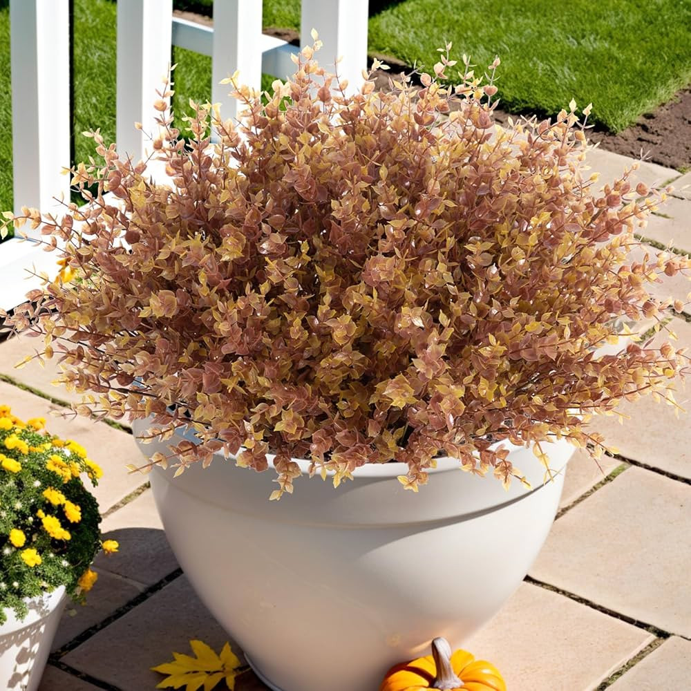 Artificial Fall Fake Plants Flowers for Outdoor Porch Decor, 12 Bundles No Fade Faux Autumn Eucal... | Amazon (US)