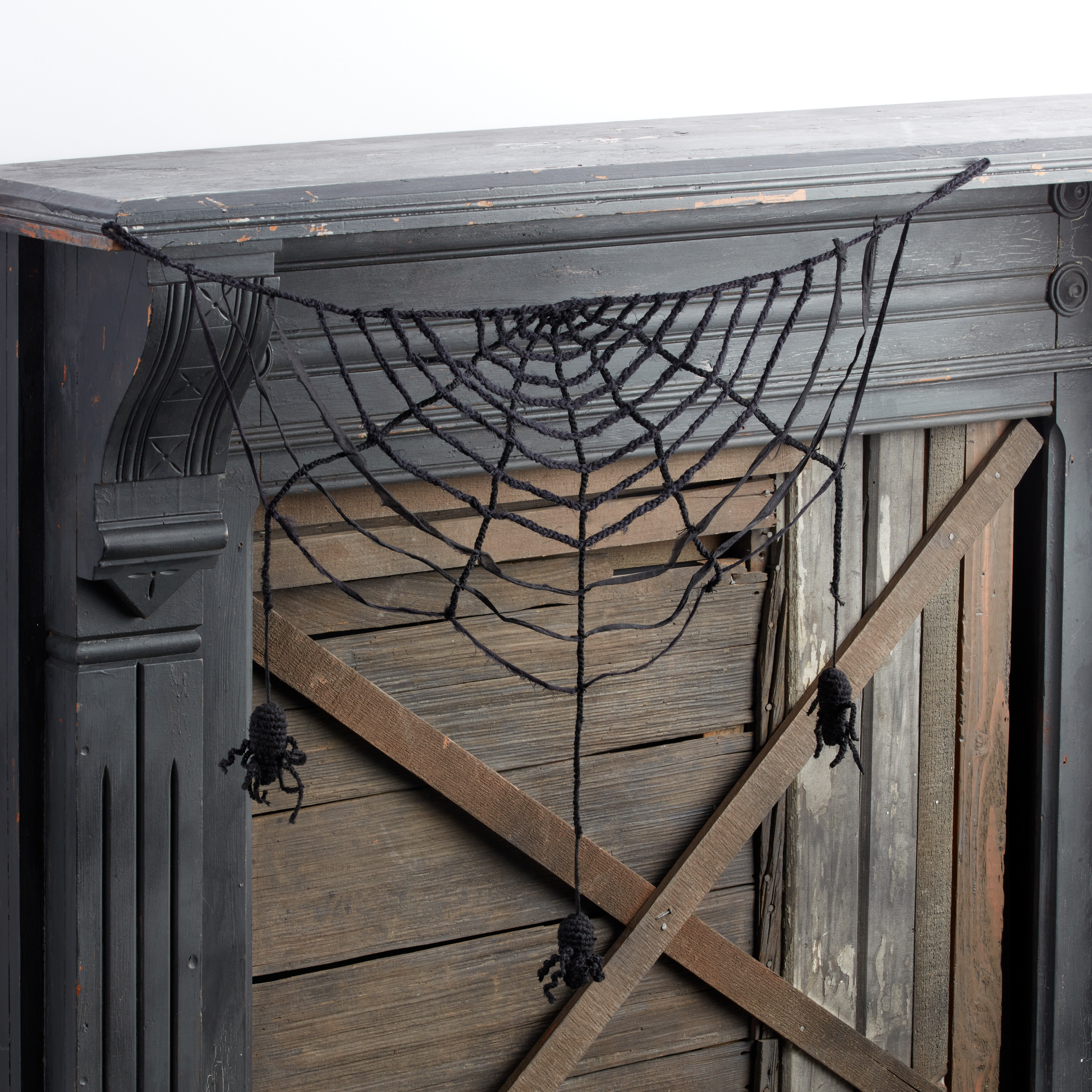 Black Wool Crocheted Spiderweb Garland | World Market