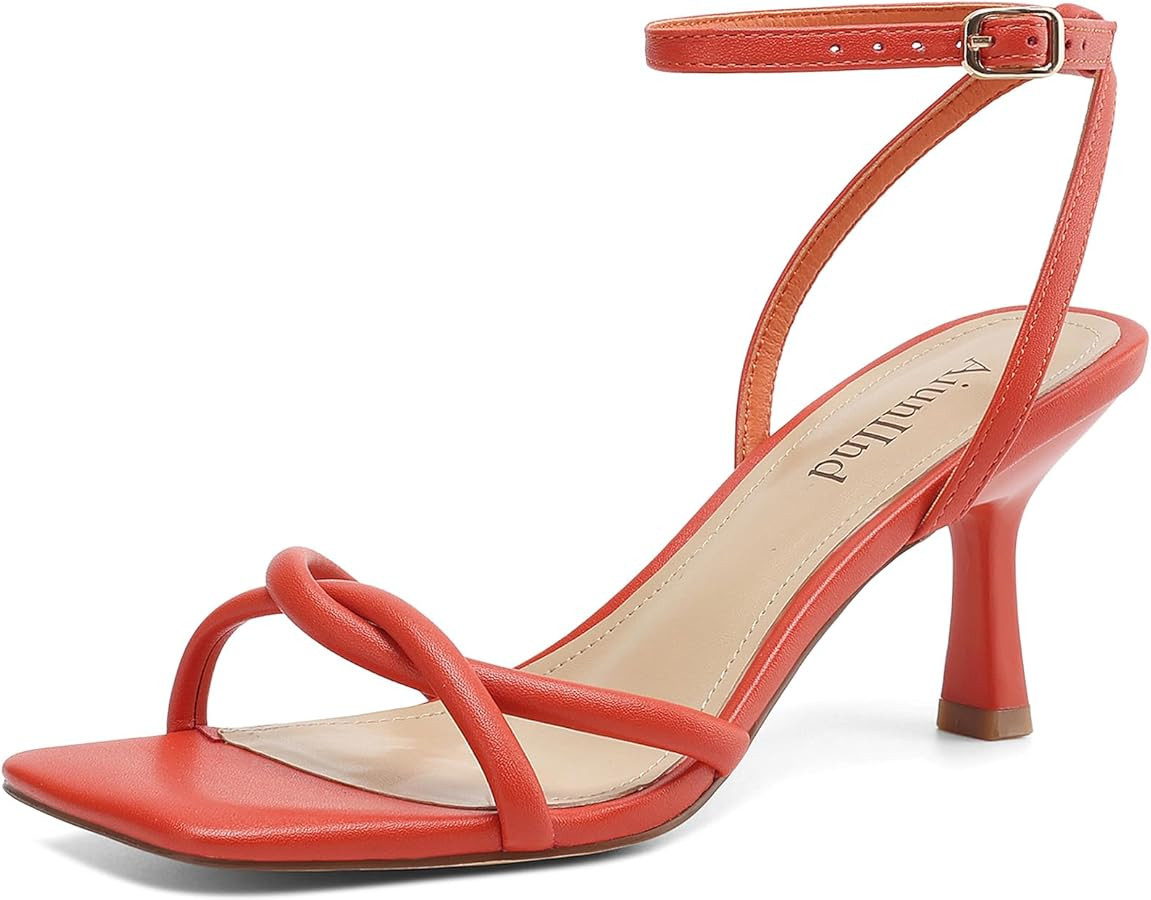 Women's Sandals Square Open Toe Kitten Heels Strappy Ankle Strap Sandals for Women Comfort Dress ... | Amazon (US)