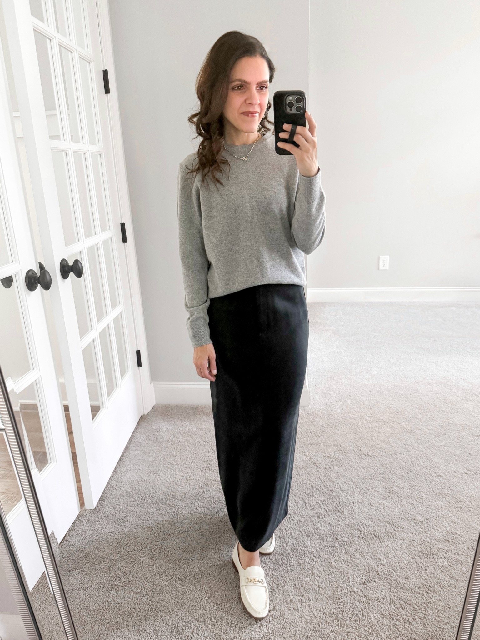 Winter outfit inspo

Quince cashmere crewneck sweater - S
Reformation twill skirt - linked similar 
Loafers - tts 

#LTKStyleTip