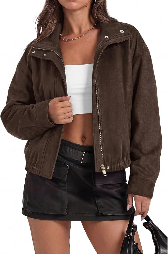 PRETTYGARDEN Lightweight Faux Suede Bomber Jacket Women Coats Outerwear | Amazon (US)