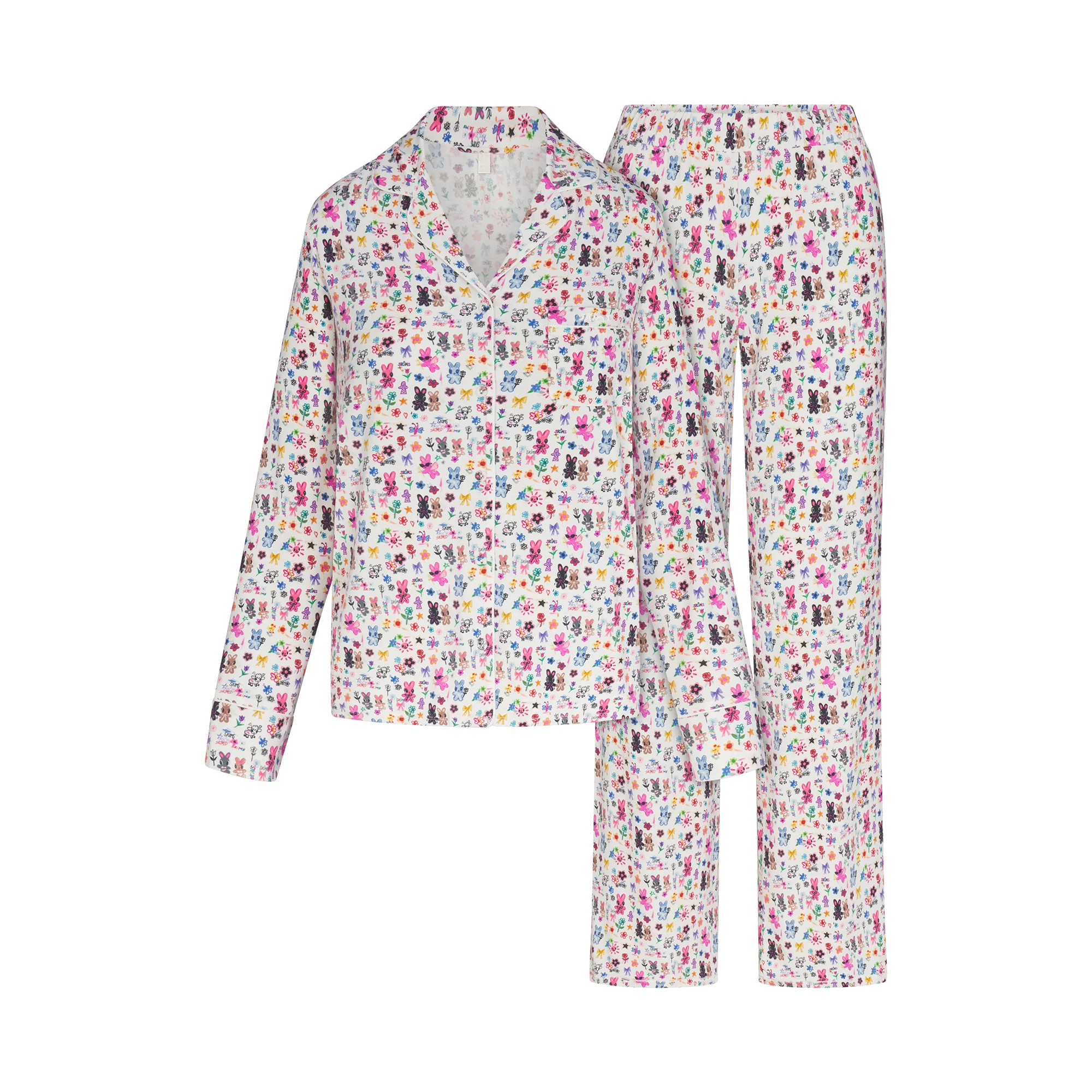 SKIMS SLEEP LONG SLEEVE BUTTON UP SET | MARBLE COOL BUNNY | SKIMS | SKIMS (US)