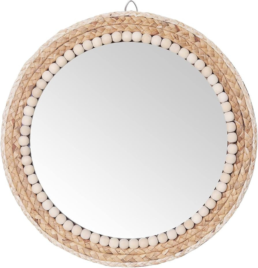 15 Inch Boho Round Hanging Wall Mirror Decorative Rattan Circle Mirrors for Farmhouse, Living Roo... | Amazon (US)