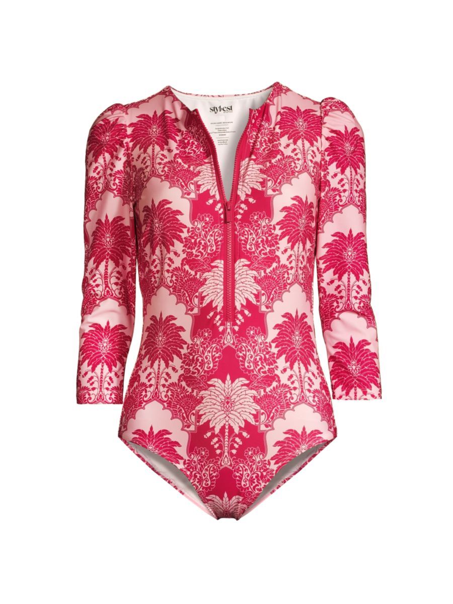 Puff-Sleeve Paisley One-Piece Swimsuit | Saks Fifth Avenue