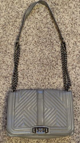 REBECCA MINKOFF Quilted Love Gray Leather Crossbody Handbag Shoulder Bag Clutch  | eBay | eBay AU