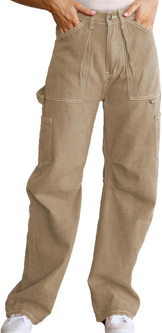 Dokotoo Cargo Long Pants Women 2024 Wide Leg High Waisted with Pockets Casual Pants | Amazon (US)