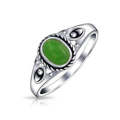 Bling Jewelry Petite Cabochon Boho Fashion Bali Style Oval Dyed Green Jade Bezel Filigree Band Ring .925 Sterling Silver Size - 5 | Target