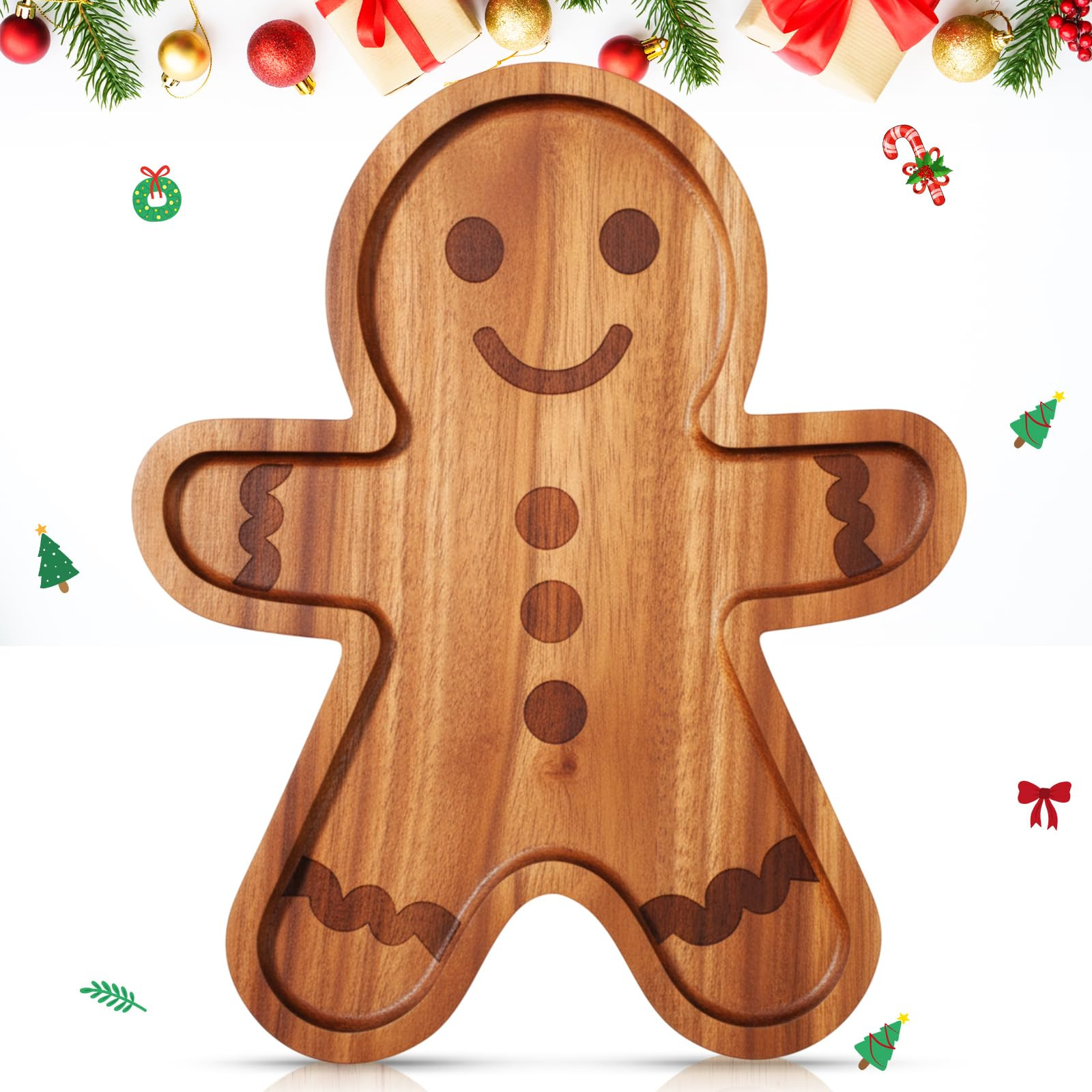 Bokon 12" Gingerbread Christmas Charcuterie Board Wooden Cutting Board Xmas Serving Platter Tray ... | Amazon (US)