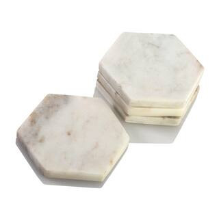 Mascot Hardware Hexagon 4-Pieces White Marble Coasters, Whites | The Home Depot
