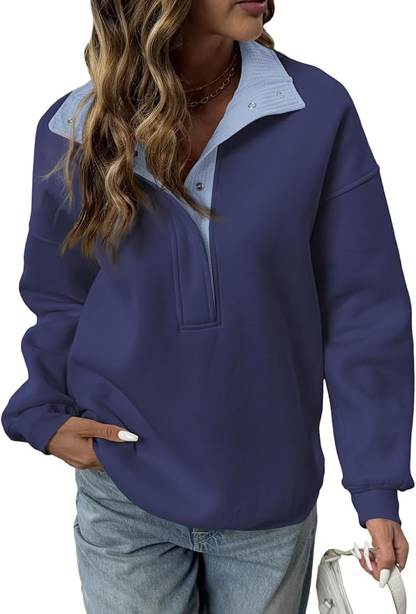 BLENCOT Sweatshirt for Women Quarter Button Long Sleeve Oversized Collared Pullover Winter Trendy... | Amazon (US)