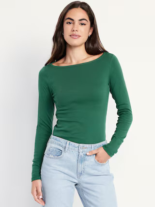 Snug Long-Sleeve Boat-Neck T-Shirt | Old Navy (US)