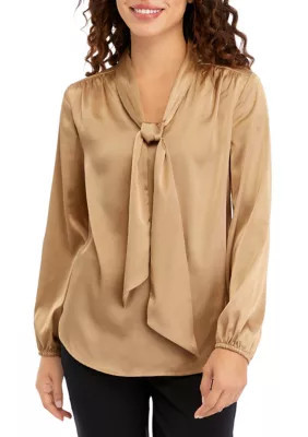 THE LIMITED Women's Petite Satin Tie Neck Blouse | Belk
