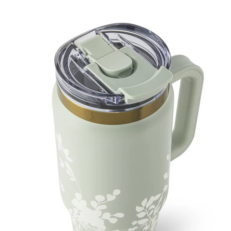 Thyme & Table 32oz Stainless Steel Luna Tumbler with Handle and Dual Straw Lid, Sage Meadow | Walmart (US)