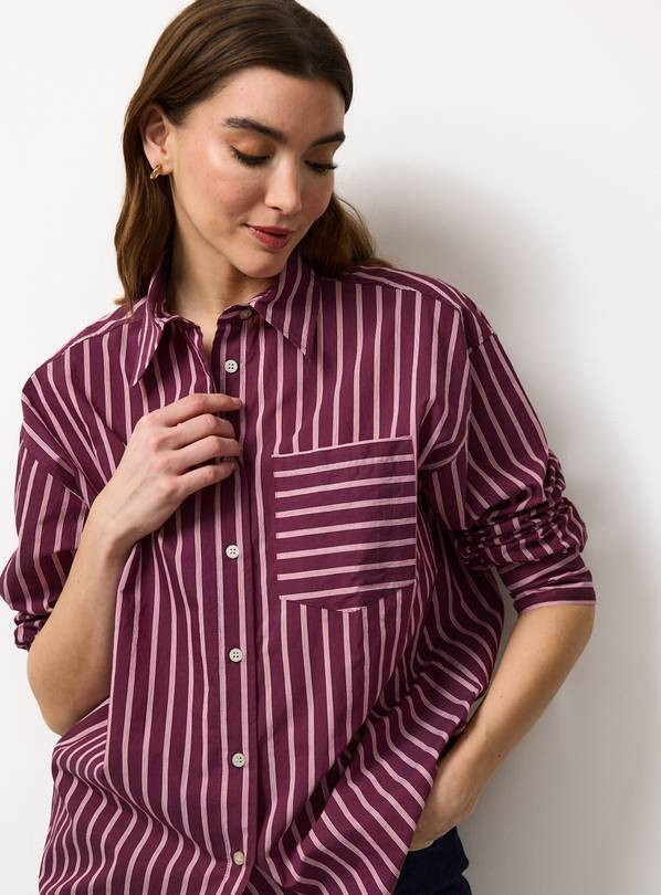 Dark Red Stripe Relaxed Long Sleeve Shirt 20 | Tu Clothing