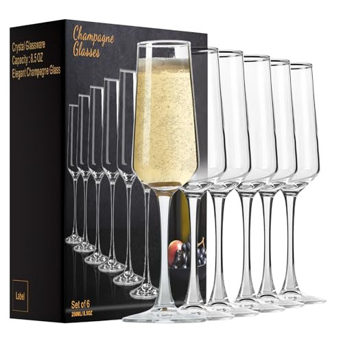 PARACITY Champagne Flutes, Champagne Glasses, Elegant 8.5oz Glass Champagne Flutes, Gift for Birthday, Wedding, Christmas, Clear Sparkling Champagne Glasses for Women, Men (Large, 6, Count) | Amazon (US)