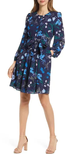 Floral Print Long Sleeve A-Line Dress | Nordstrom