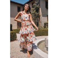 ASTR the Label | Natali One Shoulder Floral Maxi Dress in White coral floral | Size L | ASTR The Label (US)