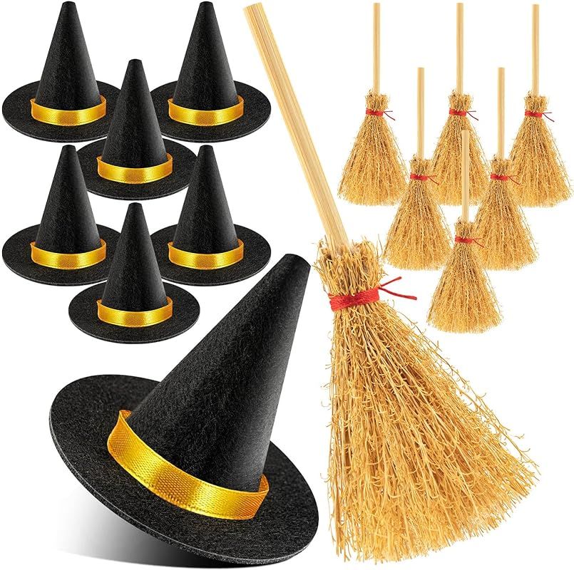 ZHWKMYP 14Pcs Mini Witch Hat, Small Witch Hats for Crafts, Felt Witch Hats and Brooms for Hallowe... | Amazon (US)