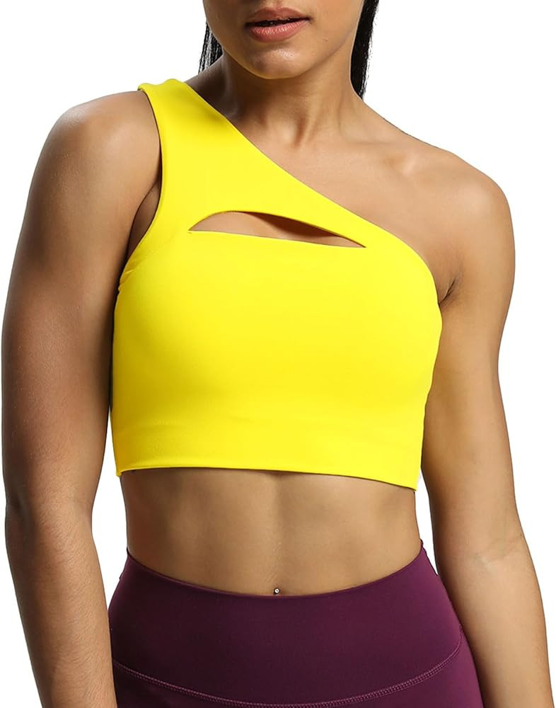 Aoxjox Women's Workout Sports Bras Fitness Gym Olivia Asymmetric One Shoulder Padded Bra Yoga Cro... | Amazon (US)