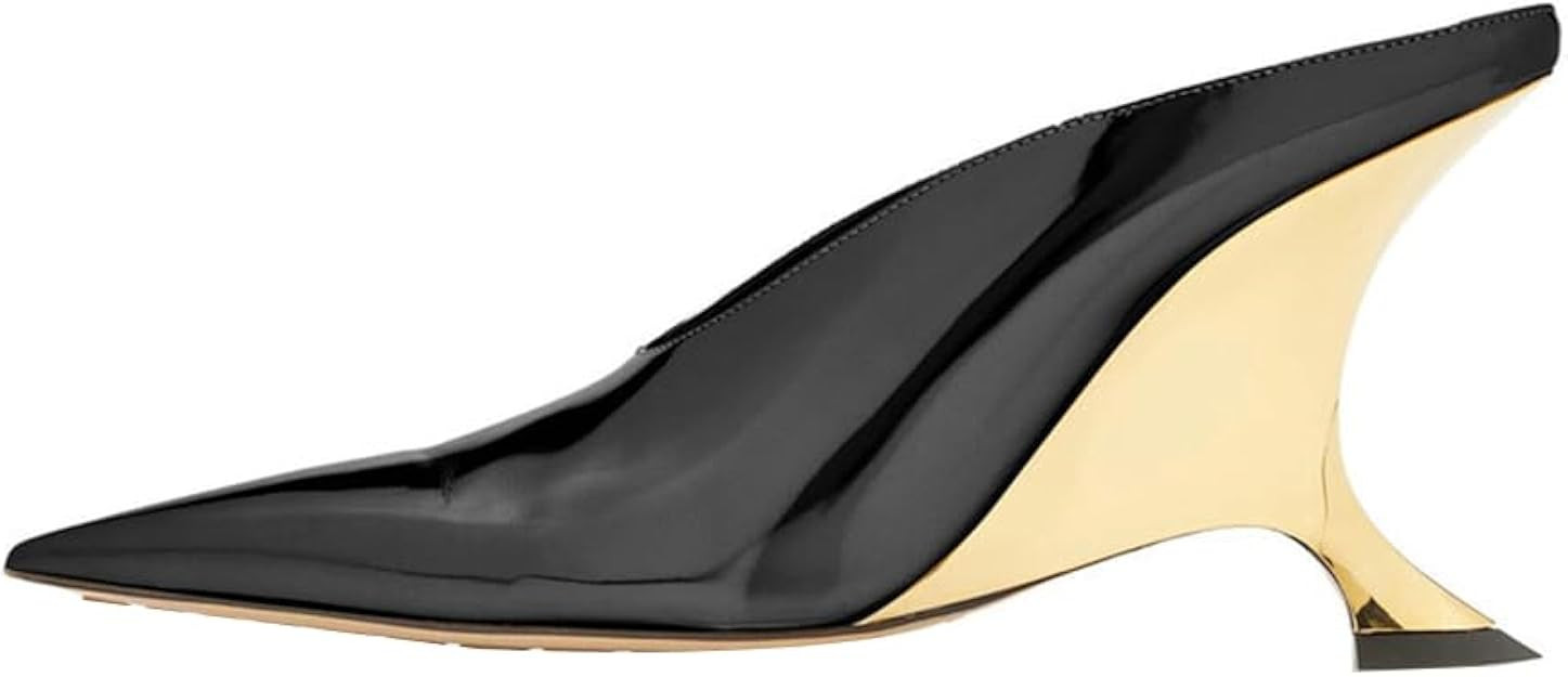 Arqa Metallic Leather Heeled Mules for Women Pointed Toe Wedge Heel Slide Sandals Slip-on Mule He... | Amazon (US)
