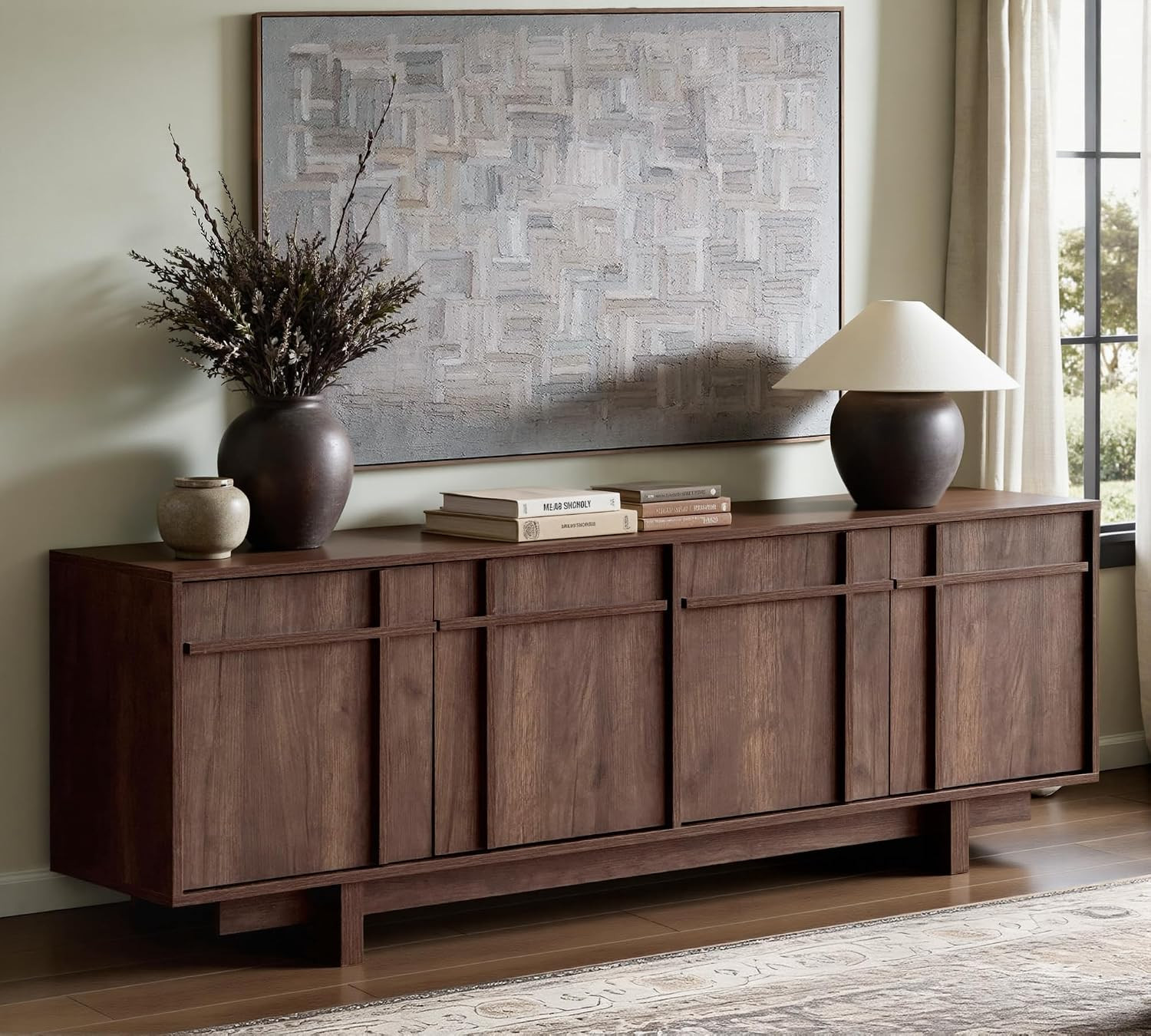 65.6" Mid Century Modern TV Stand for 75 Inch TV, Walnut | Amazon (US)