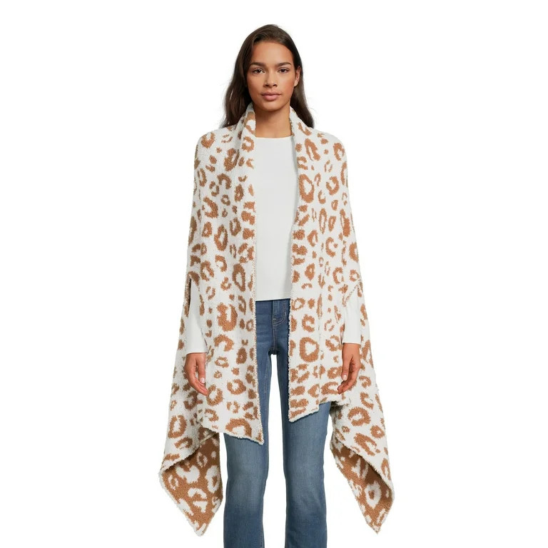 Time and Tru Women's Cozy Reversible Leopard Print Ruana Wrap | Walmart (US)