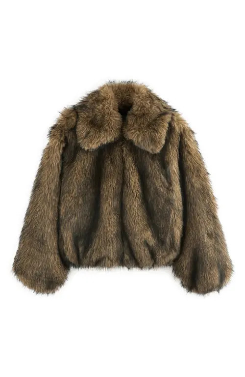 NEXT Chunky Faux Fur Zip-Up Jacket in Neutral at Nordstrom, Size X-Small | Nordstrom