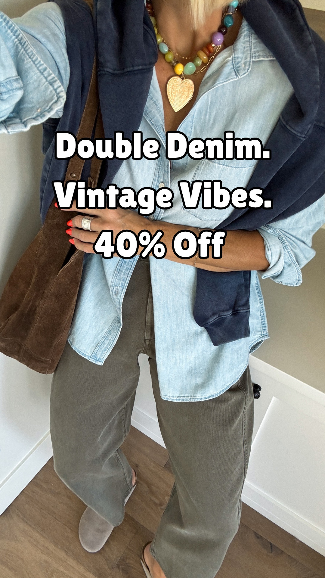 🚨friends & family 40% OFF EVERYTHING!

This denim-on-denim look 🩵/💙 + vintage pullover sweatshirt gives all the cool casual vibes — all of these pieces are incredibly soft, and mix n match with just about anything. 
🚨button down and vintage pullovers (tons of colors!) and jeans are ALL on sale! 

SIZING⬇️
Cotton denim shirt — sized up to a large for a more oversized fit (hurry & grab it while it’s on SALE❗️)
Jeans - fit true to size, wearing size 27x30 also on SALE‼️
Pull lover — fits true to size, or size up for a more oversized fit.
Go down a half a size in the Adidas
✨you guys have sold this necklace out. 😌 I linked similar ones to shop. 

#LTKFindsUnder50 #LTKOver40 #LTKSaleAlert