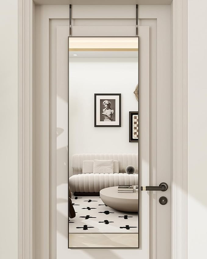 BEAUTYPEAK 14" x 48" Adjustable Height Over The Door Mirror, Rectangular Full Length Hanging Door... | Amazon (US)