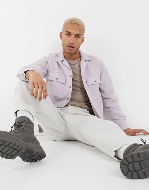 ASOS DESIGN cord overshirt in lilac | ASOS (Global)