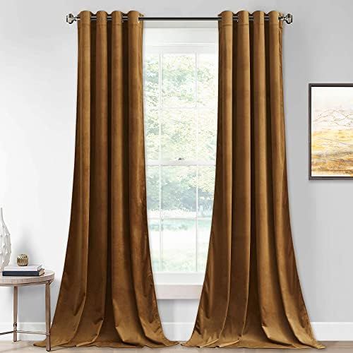 StangH Gold Brown Velvet Curtains 84 inches Long for Living Room, Thermal Insulated Light Blocking R | Amazon (US)