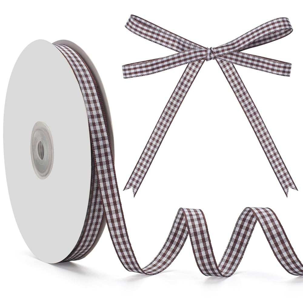 Gingham Ribbon, Coffee and White Plaid Checkered Ribbon 3/8 inch x 50 Yards, Coffee Buffalo Check... | Amazon (US)