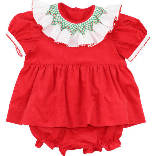 Red And Green Smocked Collar Diaper Set | Cecil and Lou
