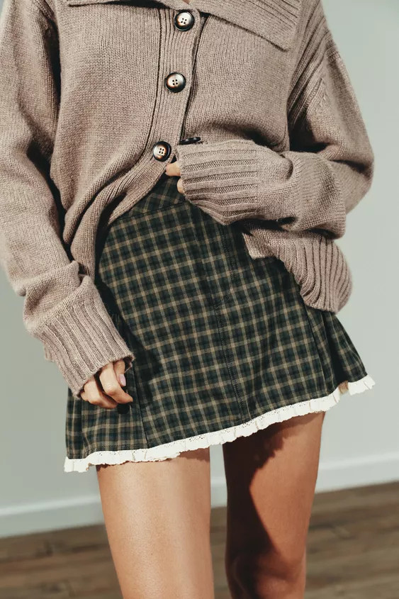 PLAID LACE MINI SKIRT | Zara US