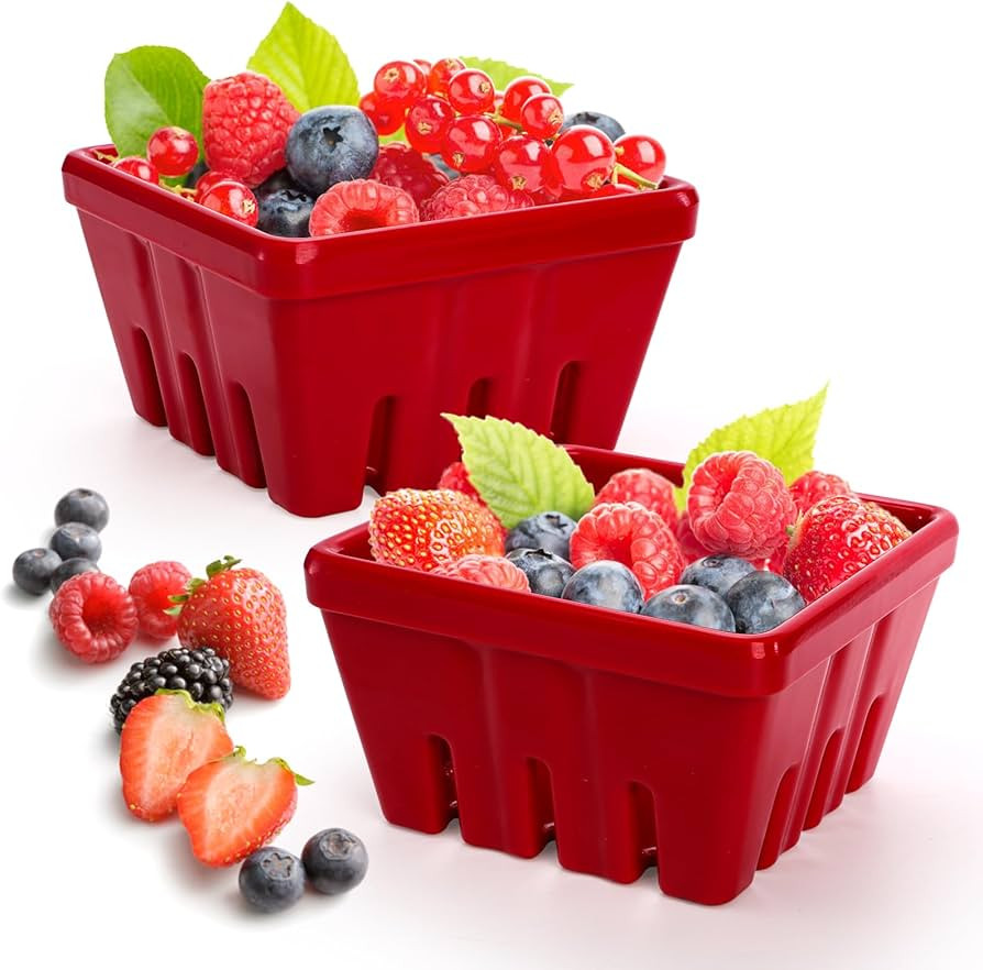 ZEAYEA Set of 2 Melamine Berry Basket, Berry Bowl With Holes for Fridge, Red Square Kitchen Fruit... | Amazon (US)