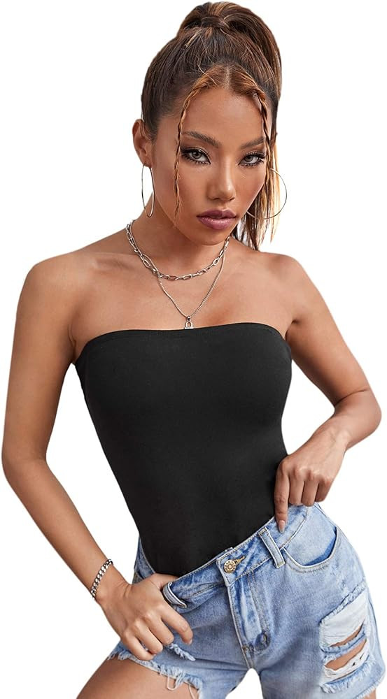 SweatyRocks Women's Summer Strapless Sleeveless Slim Fit Bandeau Tube Top | Amazon (US)