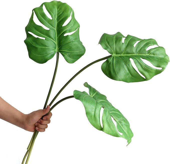 Ahvoler Artificial Monstera Leaves Tropical Palm Plants Leaves Large with Long Stem for Vase Home... | Amazon (US)