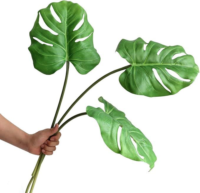 Ahvoler Artificial Monstera Leaves Tropical Palm Plants Leaves Large with Long Stem for Vase Home... | Amazon (US)