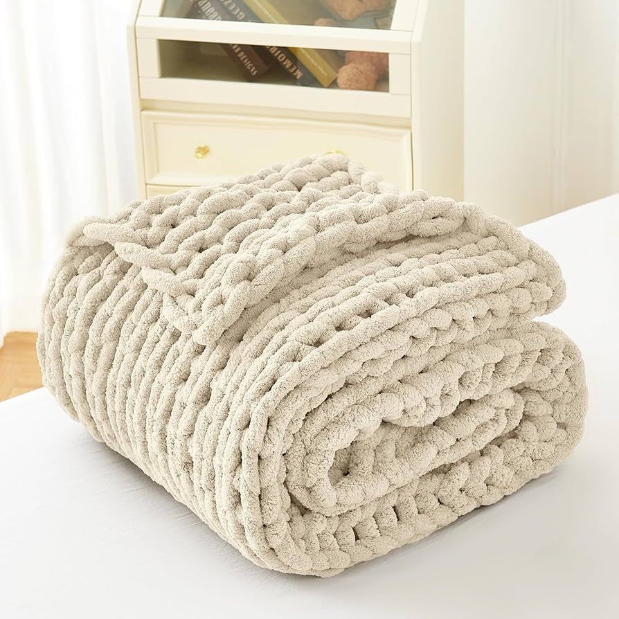Admitrack Chunky Knit Blanket Throw, 100% Hand Knit Chenille Throw Blanket for Sofa & Home Decor,... | Amazon (US)