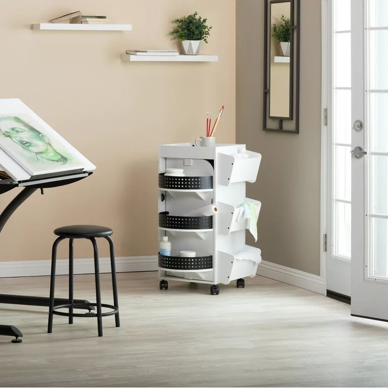 Studio Designs Wood Swivel Organizer Cart in White and Black - Walmart.com | Walmart (US)