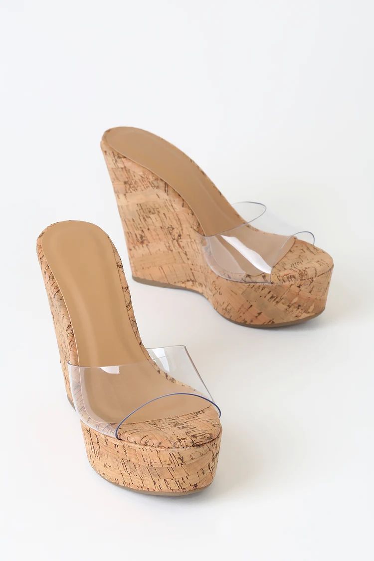 Sheree Clear and Natural Cork Platform Wedges | Lulus (US)