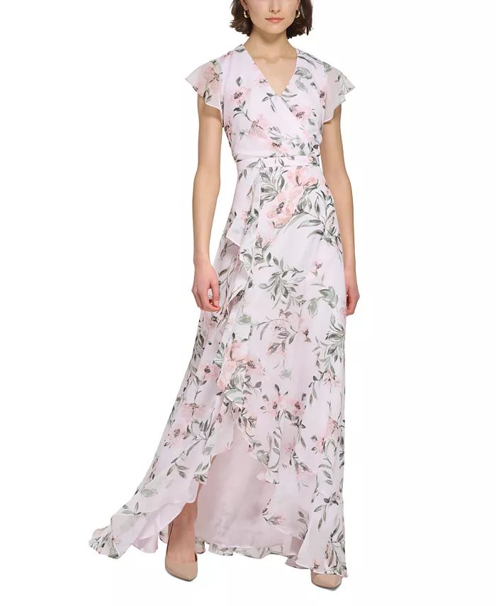 Women's Flutter-Sleeve Floral-Print Maxi Dress | Macys (US)