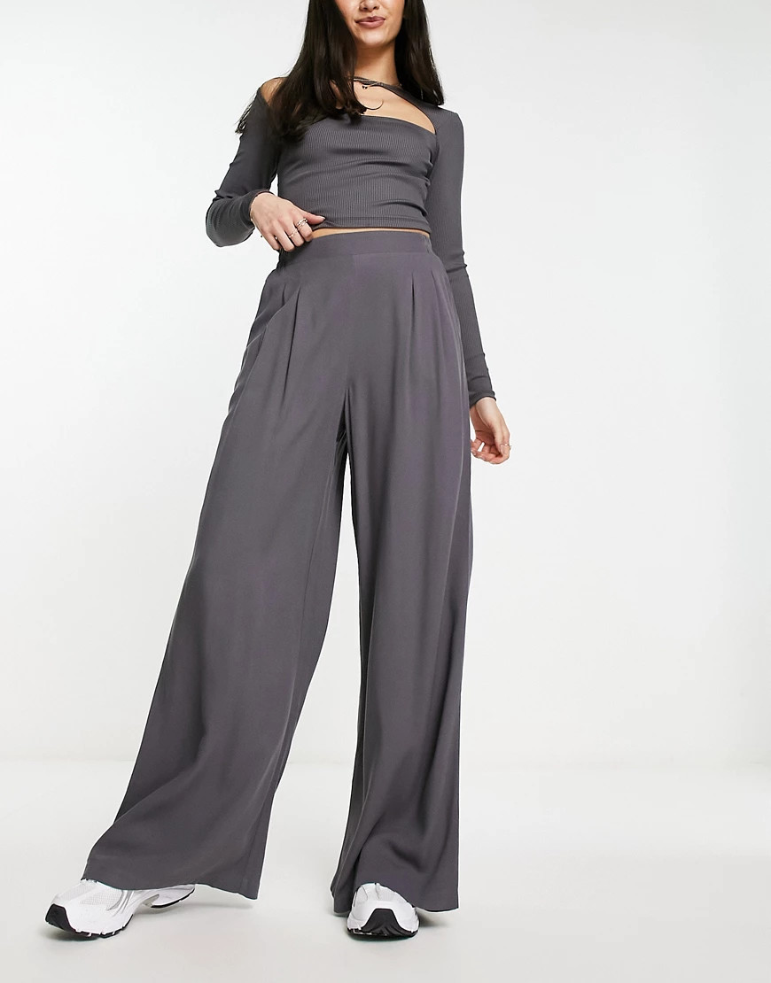ASOS DESIGN wide leg pants in gray | ASOS (Global)
