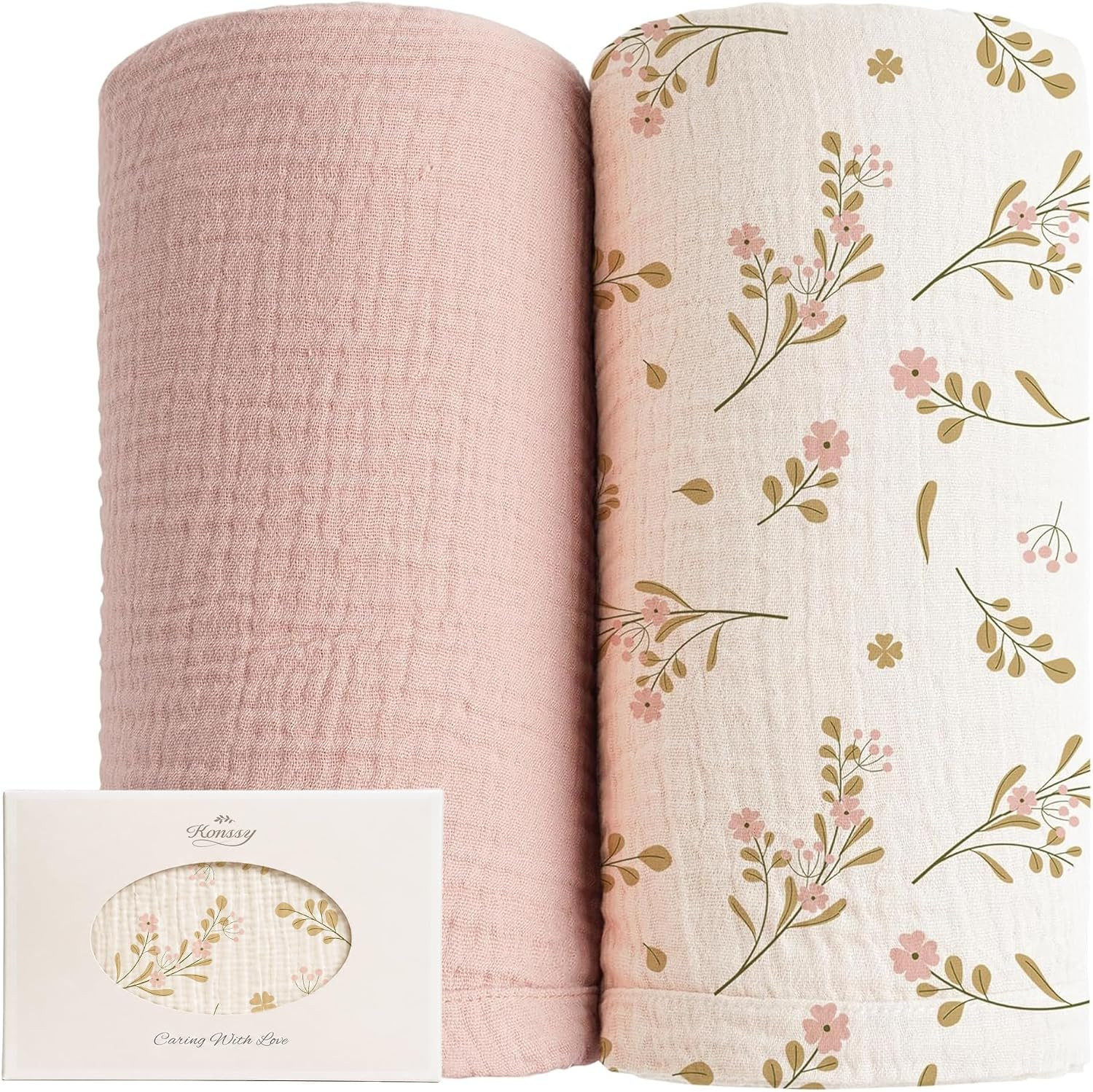 Konssy Muslin Swaddle Blankets, 100% Cotton Receiving Blankets, 47"x 47" | Amazon (US)